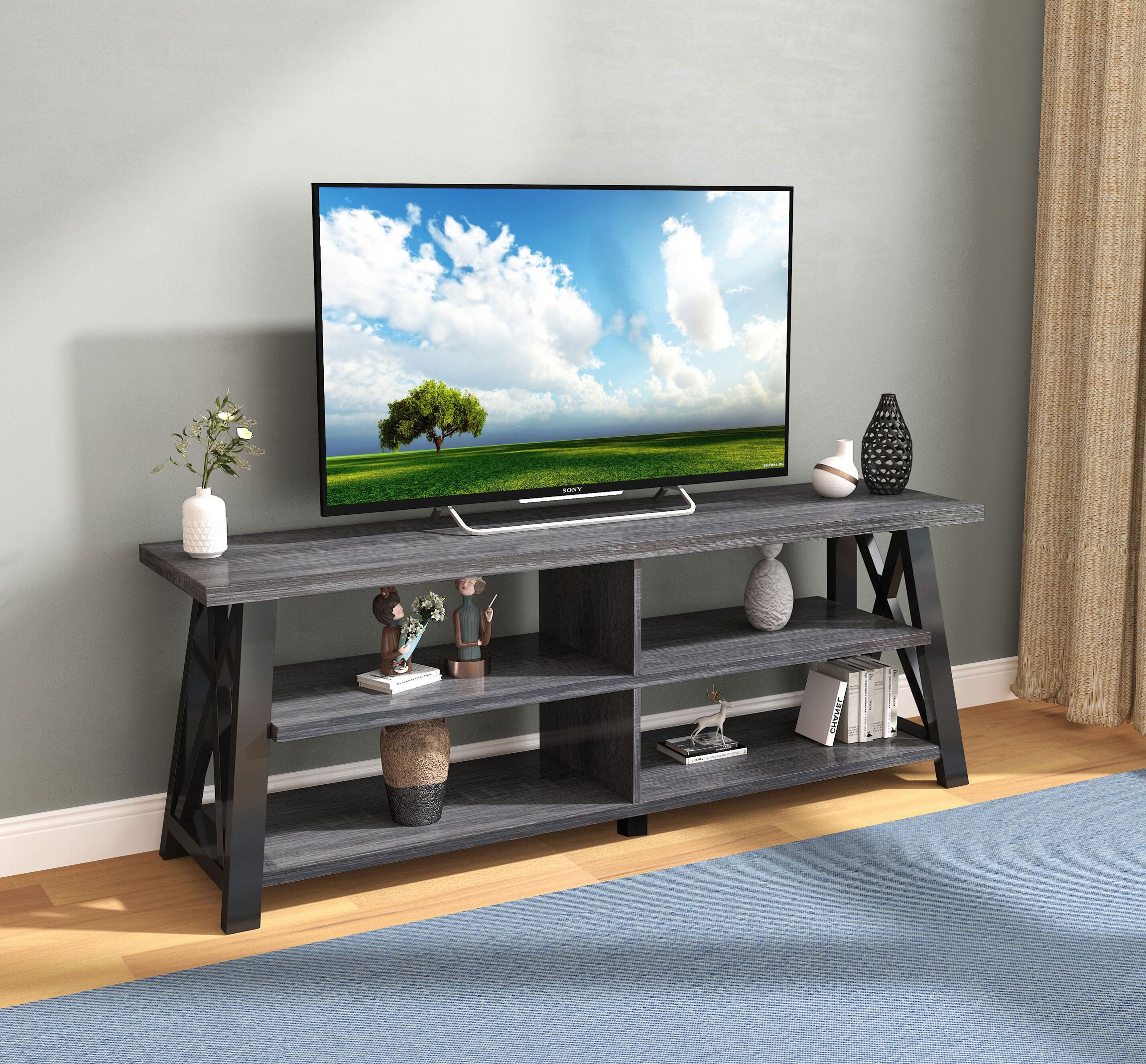 Three open shelves provide ample space for media equipment, décor, or books TV Stand – IF-5010-71...