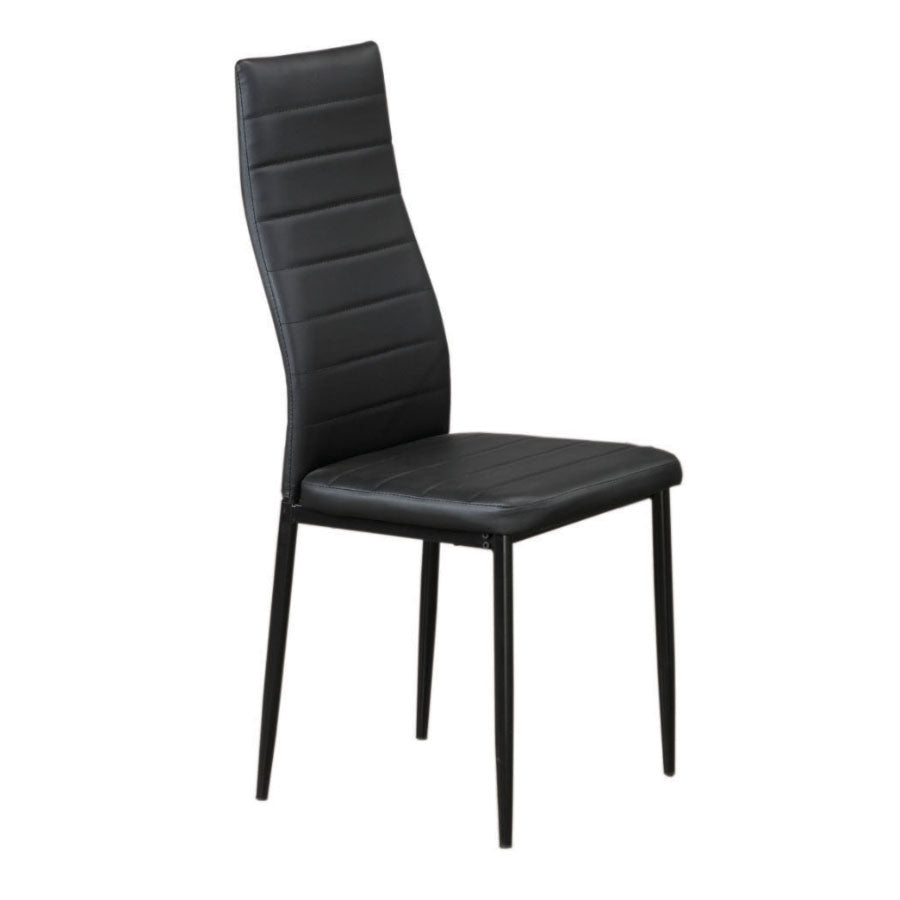 Image of c-5053-c-5054: set of 04 sleek black cushion seat with horizontal stitching details and black tapered legs dining chairs.