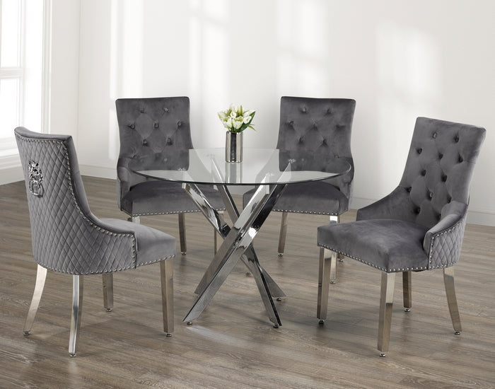 Grey Velvet/ Polished Chrome Dinette Set – T-1447 C-1250