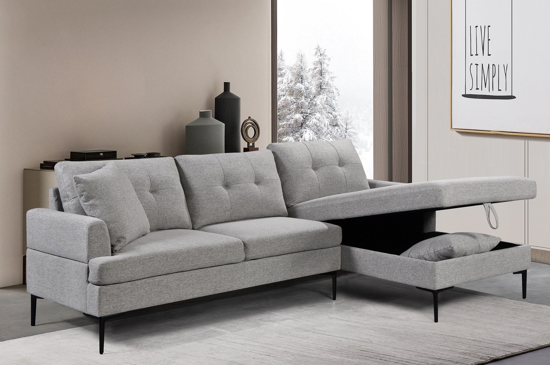 Light Grey Tufted U-Shape Sectional Sofa – IF-9060 LHF