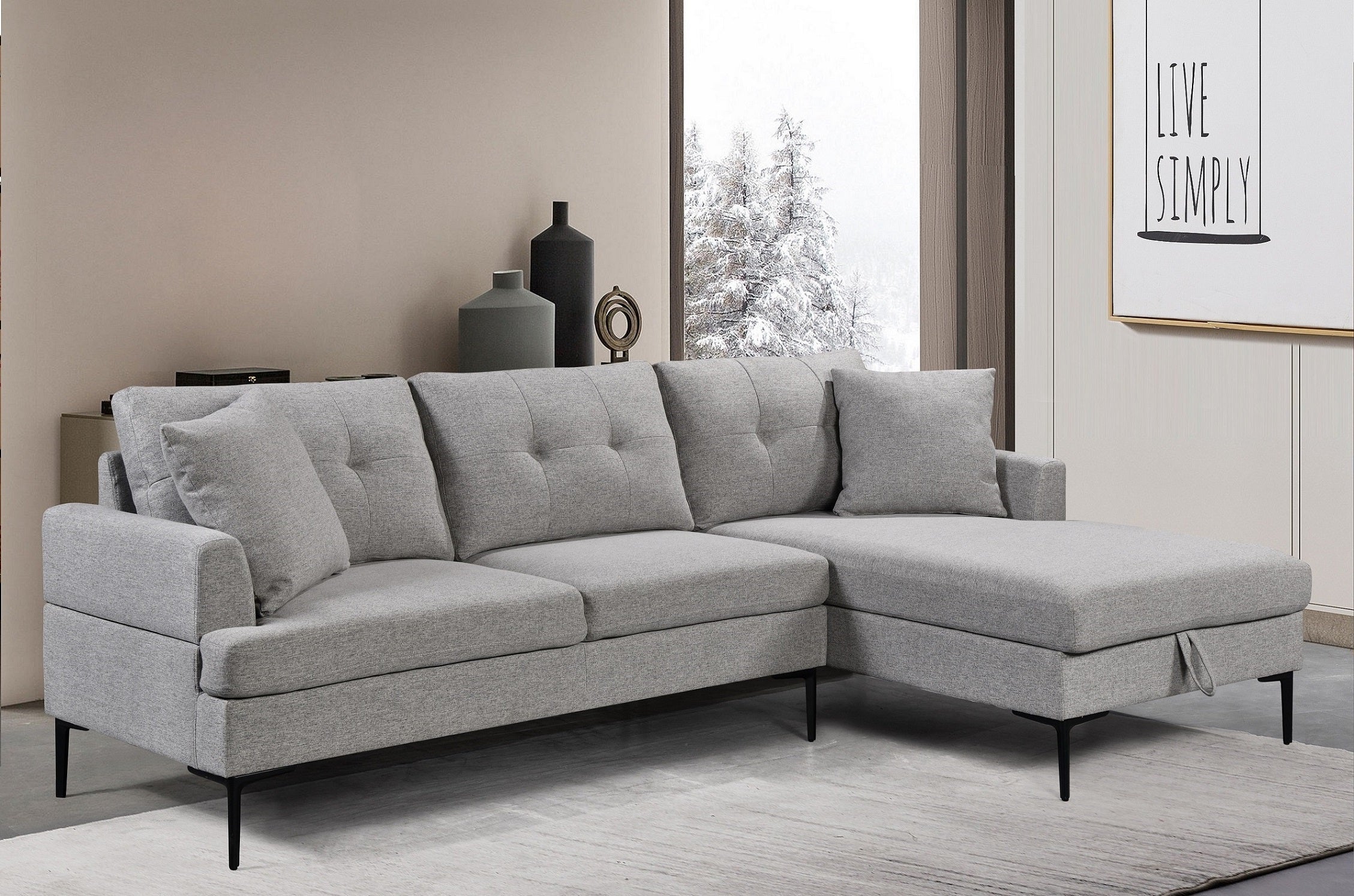 Light Grey Tufted U-Shape Sectional Sofa – IF-9061 RHF