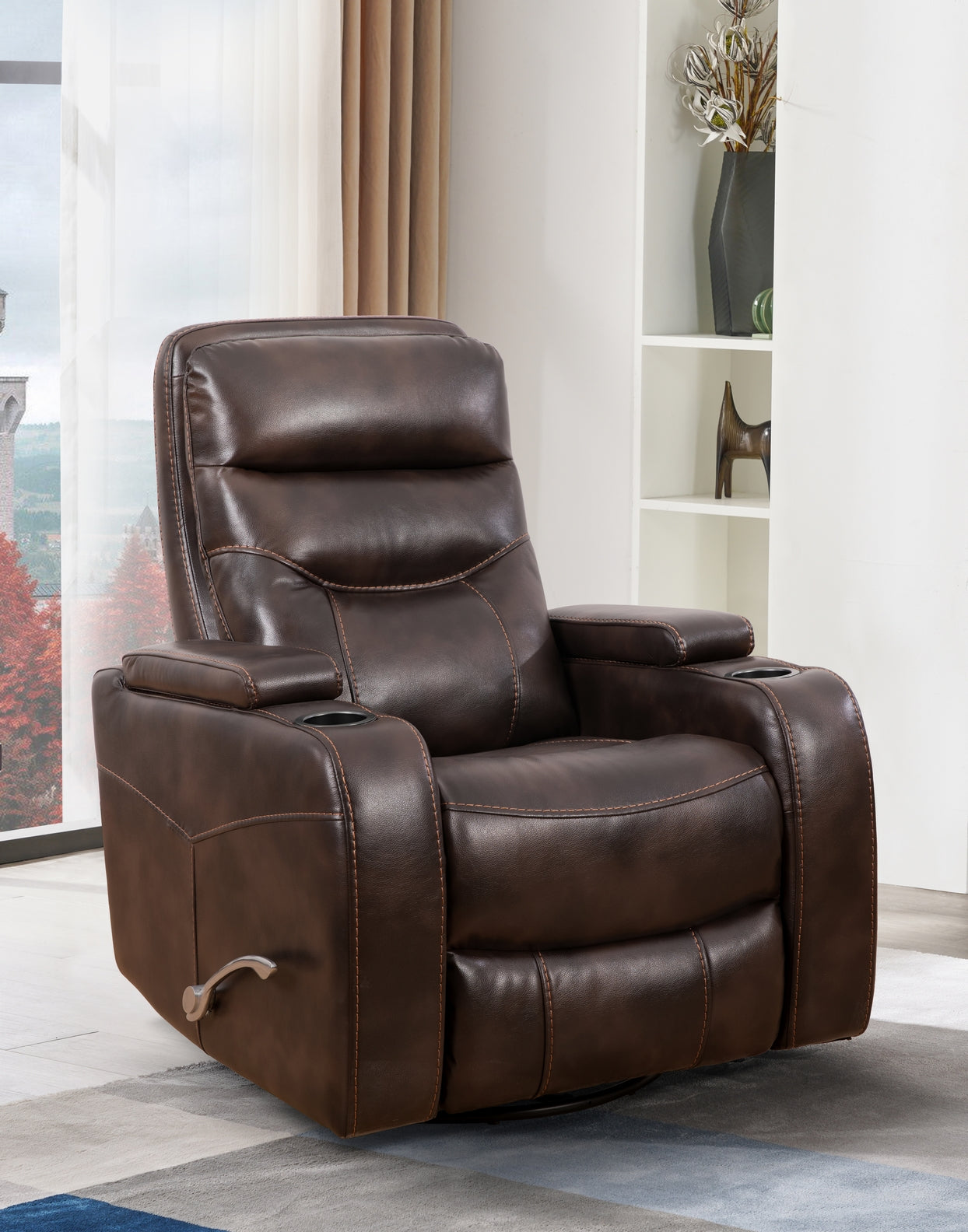 Brown Leather Power Recliner with Cupholder – IF-6311-M Recliner