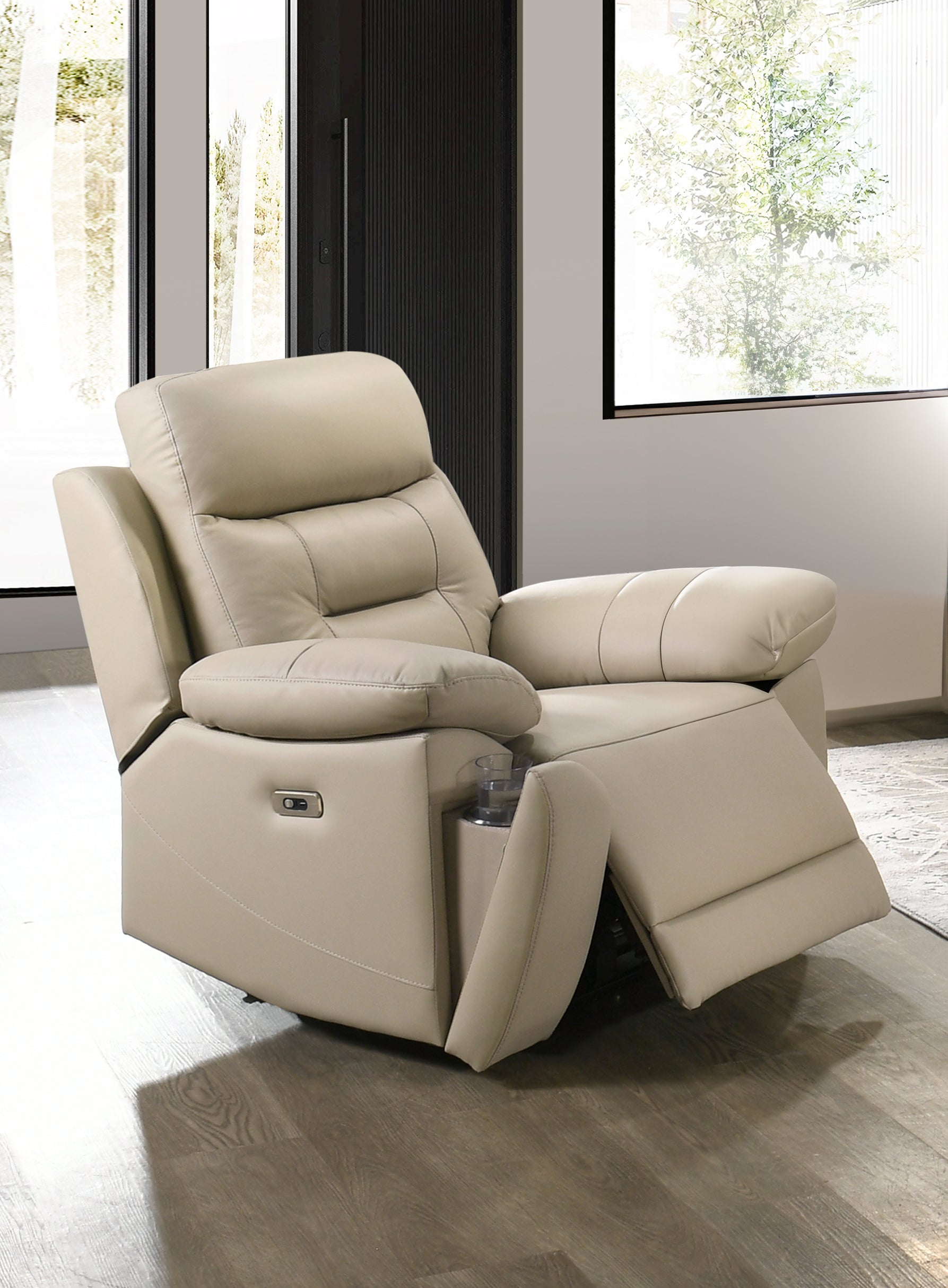 Beige Leather Power Recliner Chair with Cupholders – IF-8162-C Recliner