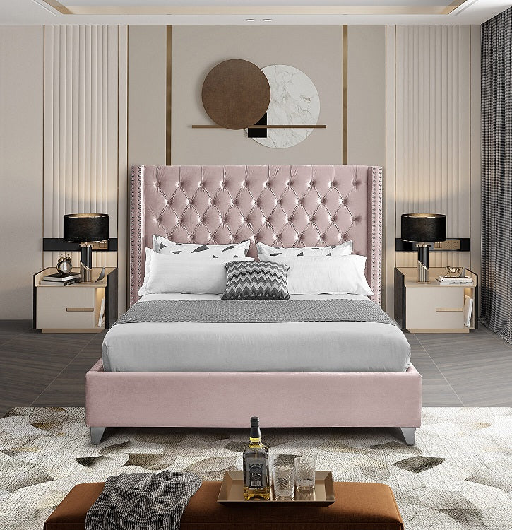 Rich Dusty Pink Velvet Fabric Bed – IF-5895