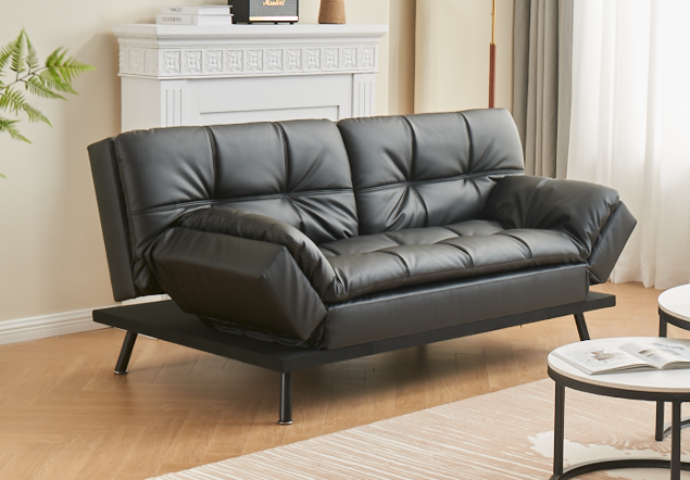 Black Faux Leather Convertible Sofa Bed – IF-8050