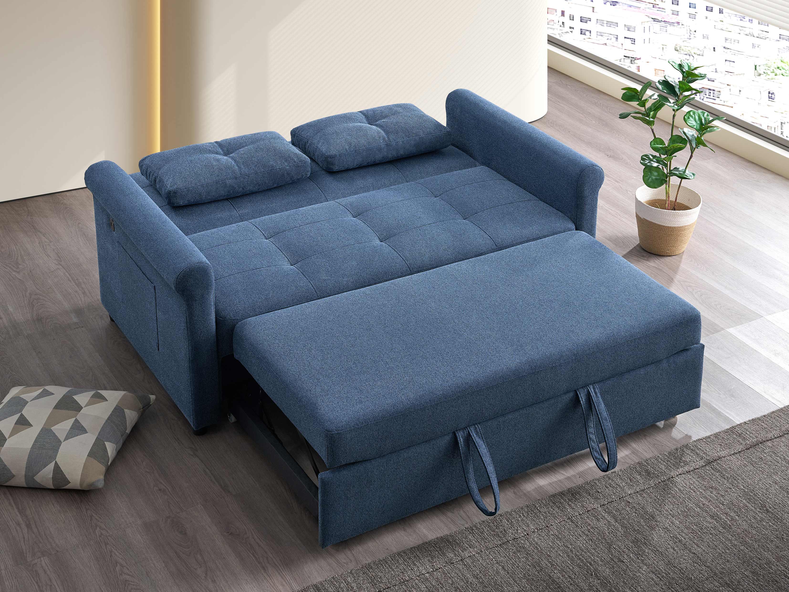 Blue Tufted Pull-Out Sofa Bed – IF-9048 (70")