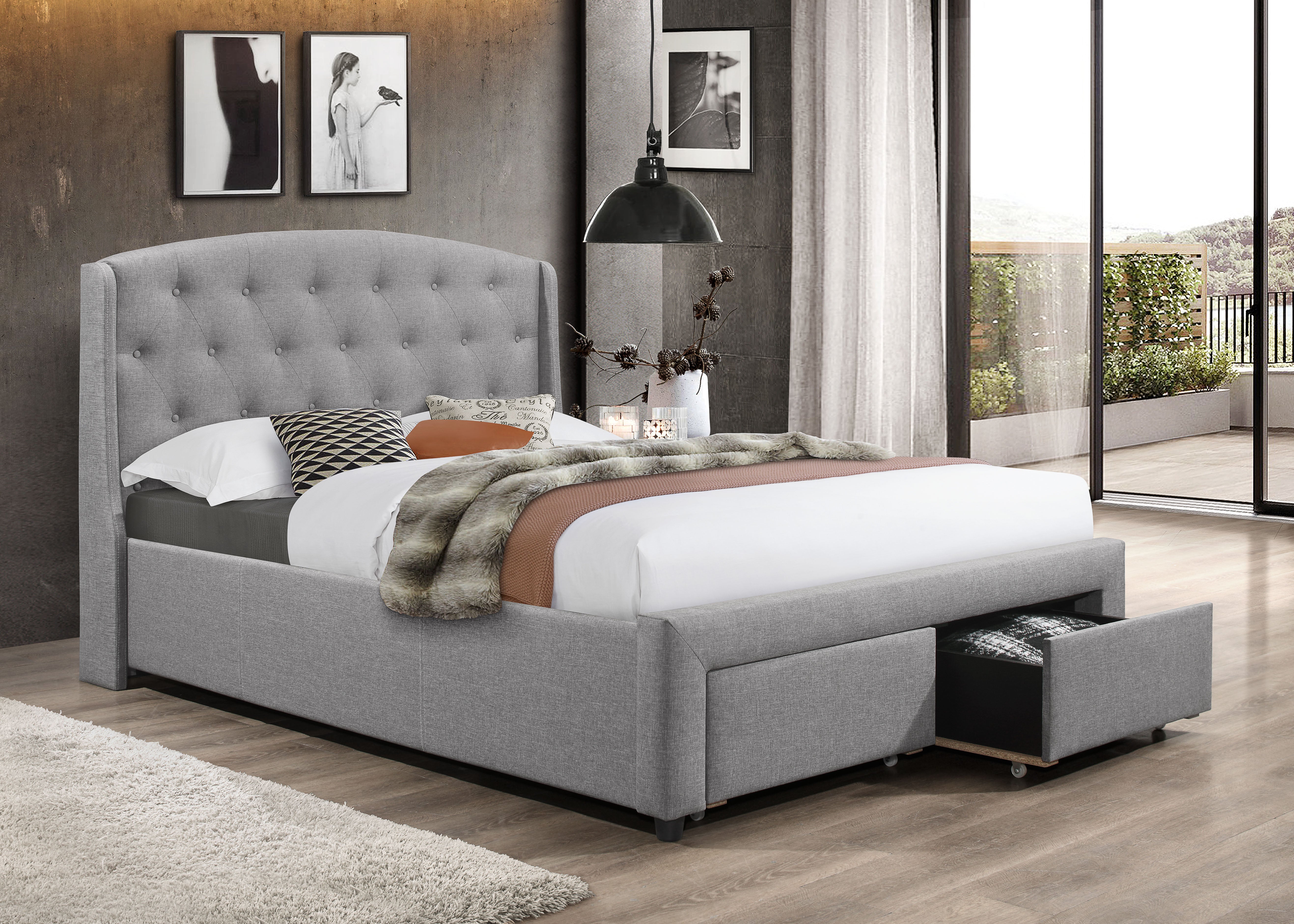 Image of if-5290 - double or queen or king bed - platform bed includes mattress support.