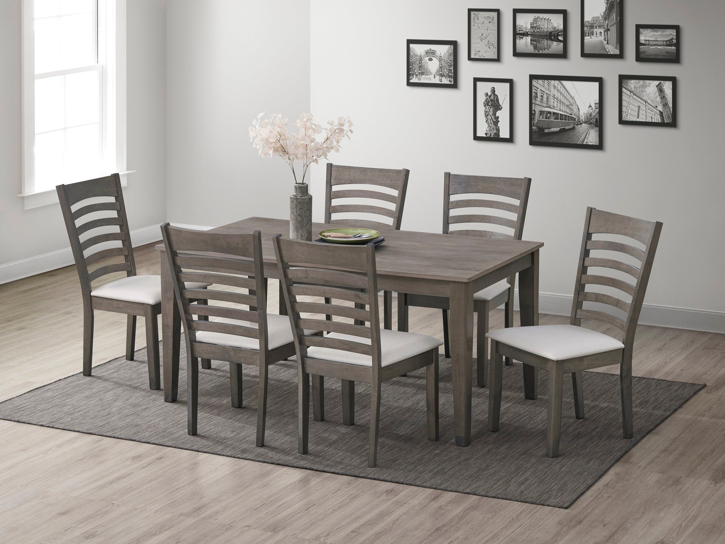 Creme Upholstered Cushion Fabric Seats Dinette Set – T-1080 C-1082