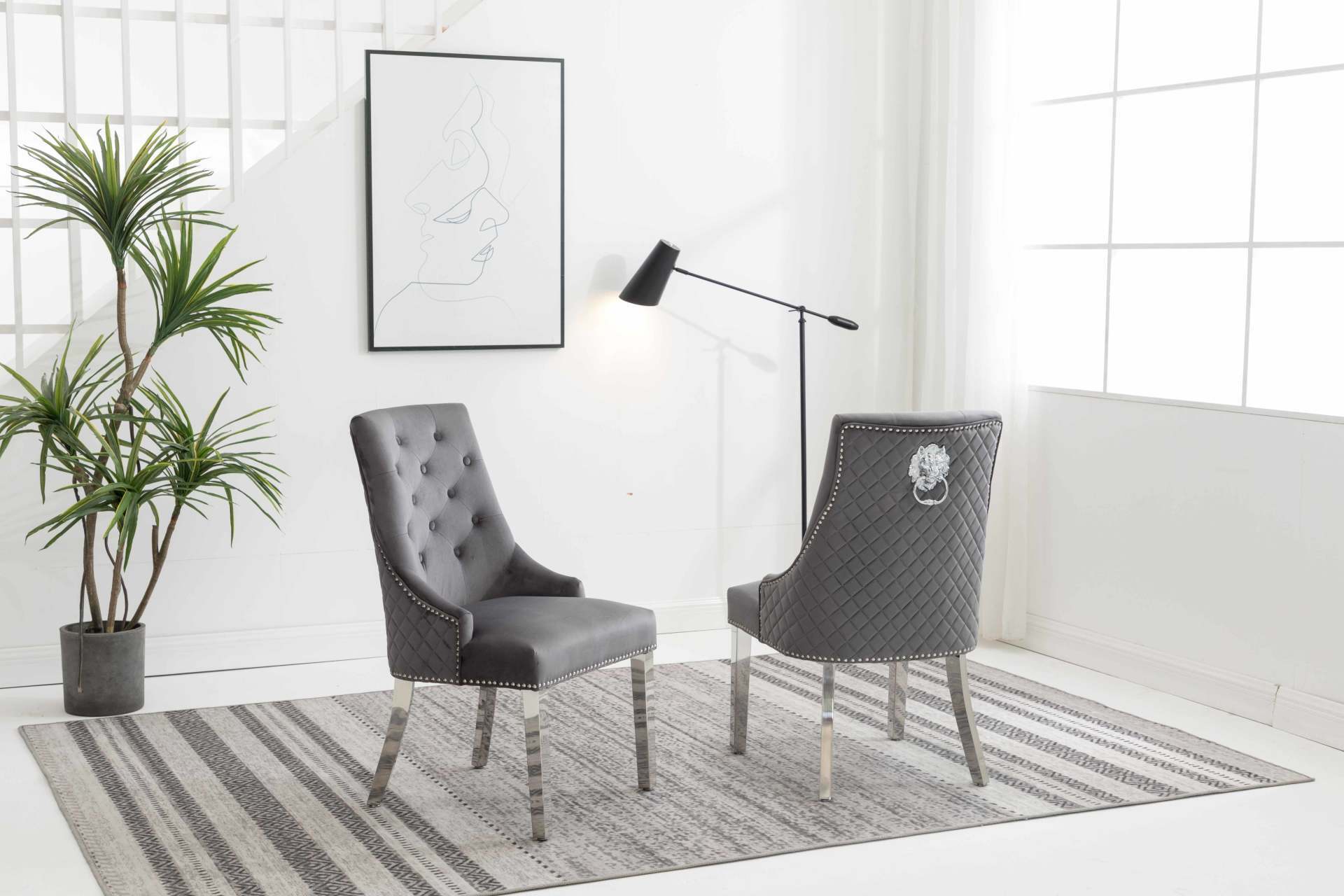 Grey Velvet/ Polished Chrome Accent Chair – C-1250
