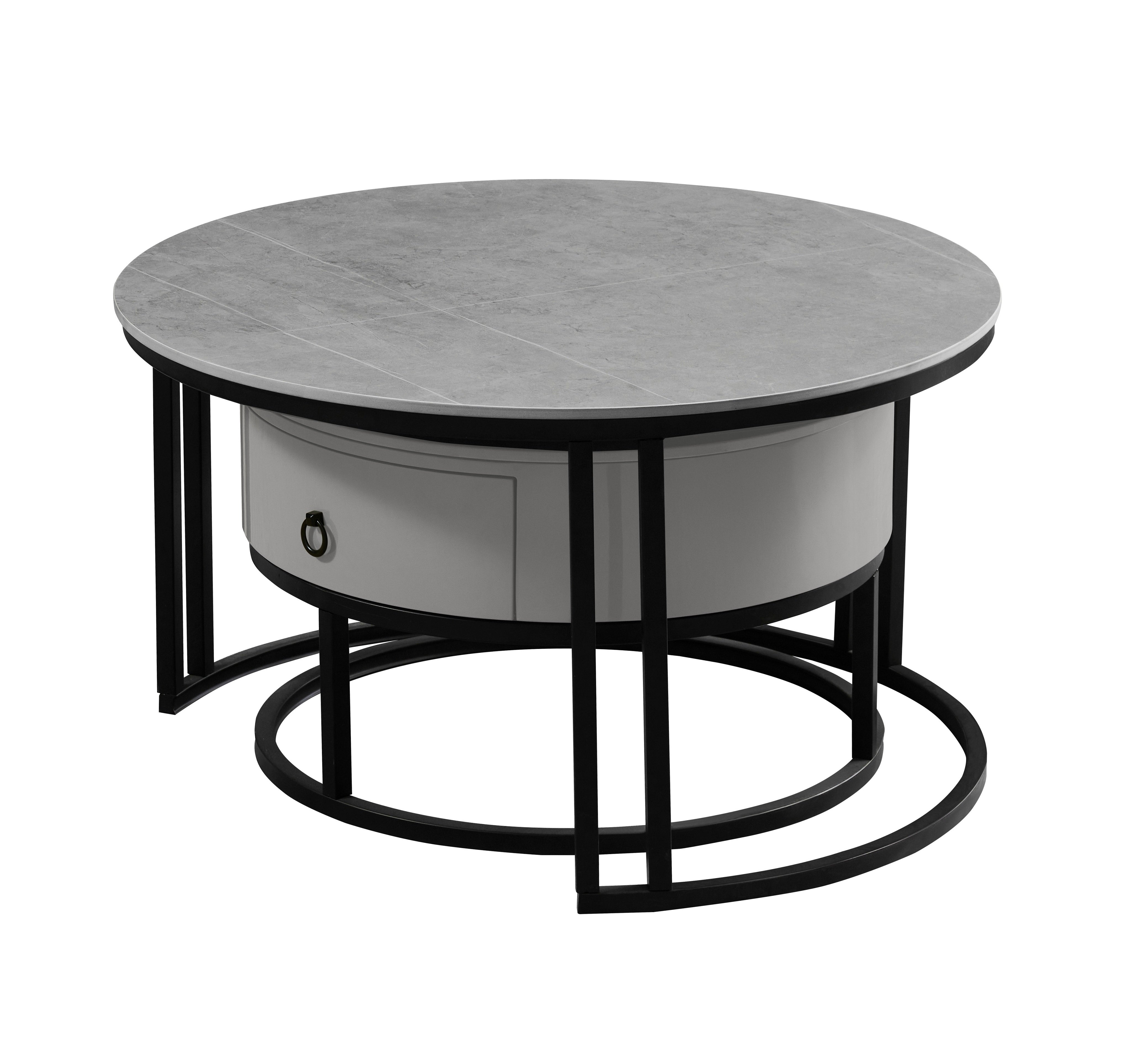 Armani Grey Stone Top With Black Steel Base Coffee / Side Table – IF-2668