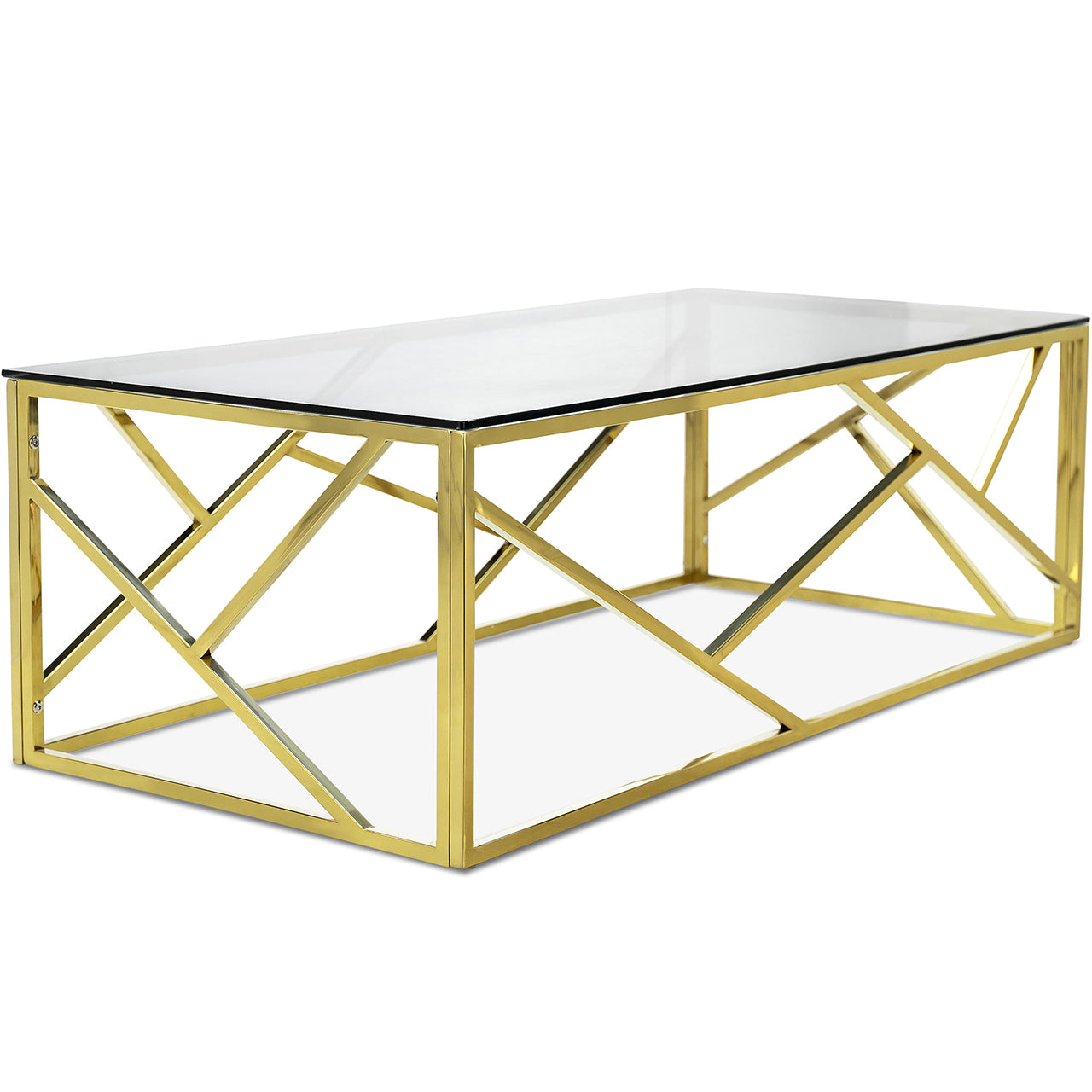 Gold Geometric Coffee & Side Table Set with Glass Top – IF-2340/IF-2341