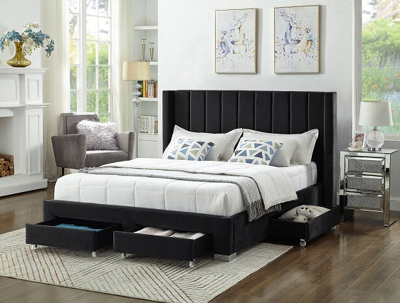 Black Channel-Tufted Storage Bed – IF-5313
