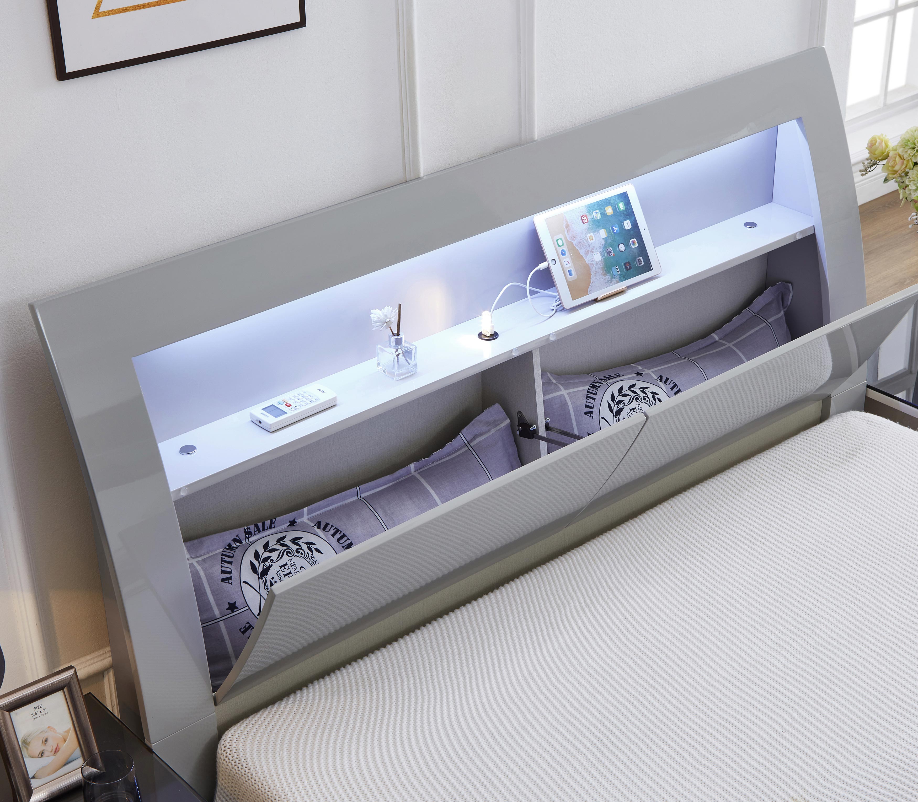 New York Grey Storage Bedroom Set with LED Lighting – New York