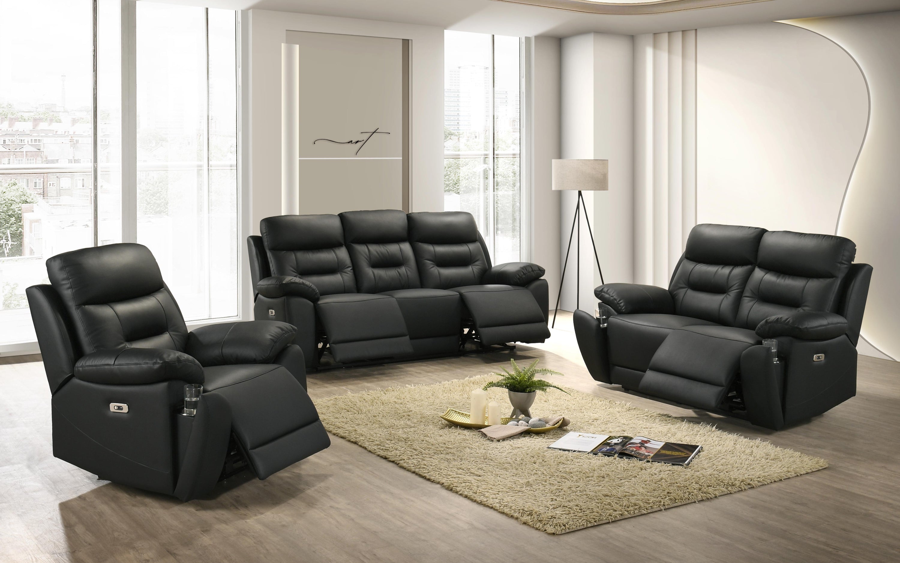 Grey Leather Power Reclining Sofa & Loveseat Set – IF-8161 (Leather Match-Power)