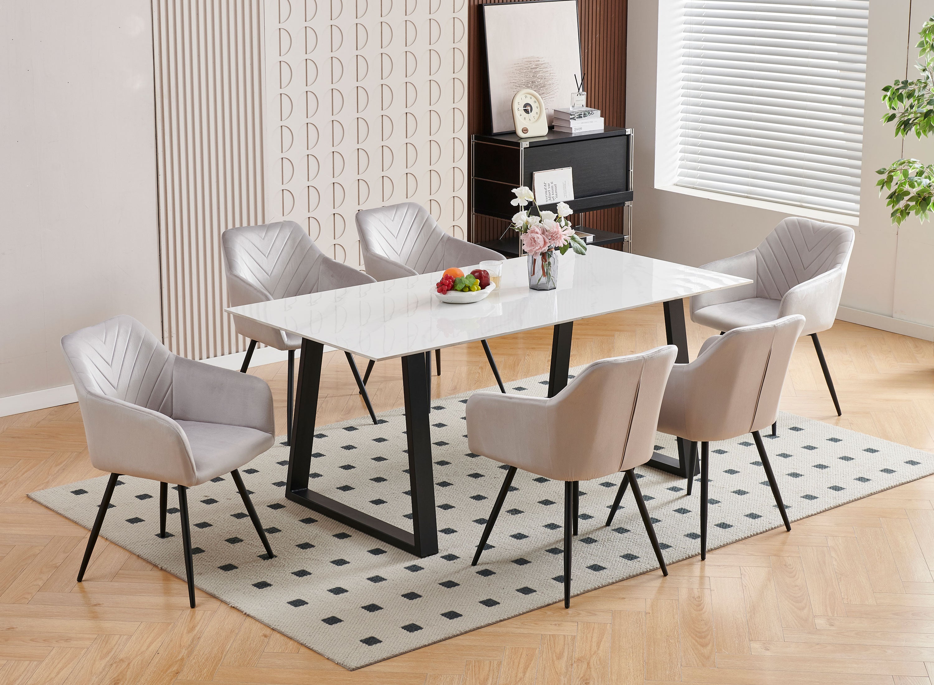 Upholstered in Soft Light Grey Velvet Dinette Set – T-1550 C-1551