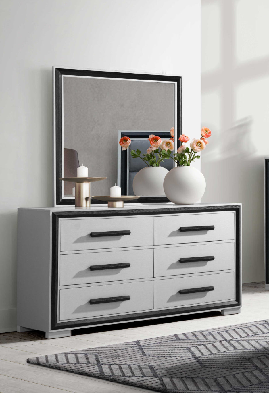 Sleek black drawer pulls Dresser & Mirror Set – Amelia-Black D/M