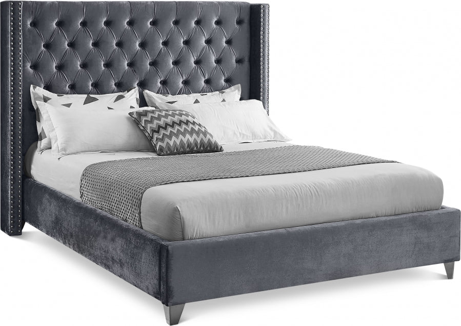 Rich Grey Velvet Fabric Bed – IF-5890