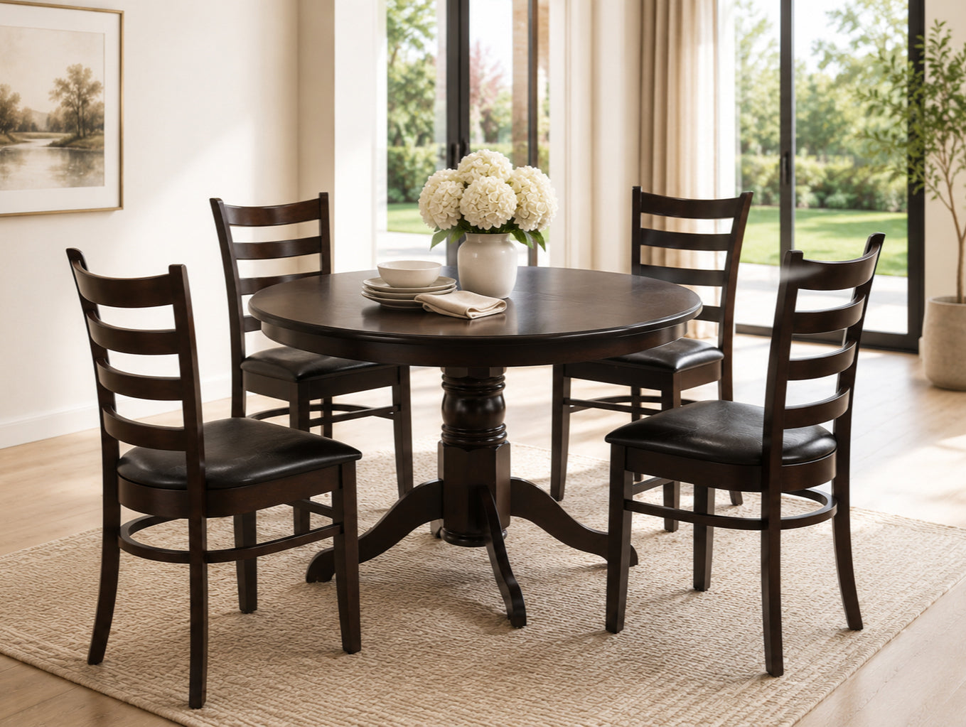 Ladder-back chairs with padded PU Cushion seats Dinette Set – T-1060 C-1062