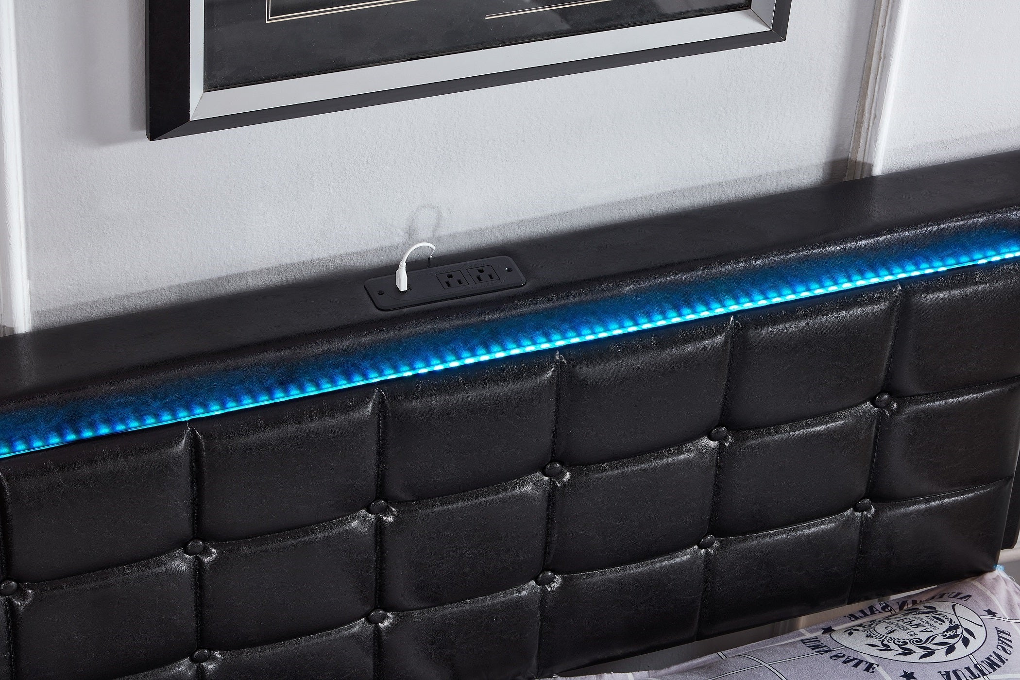 Black Faux Leather Storage Bed with LED Headboard – IF-5400