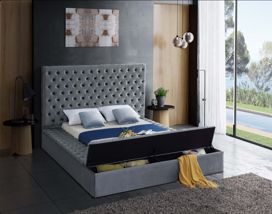 Beige Channel-Tufted Storage Bed with Hydraulic Lift – IF-5790