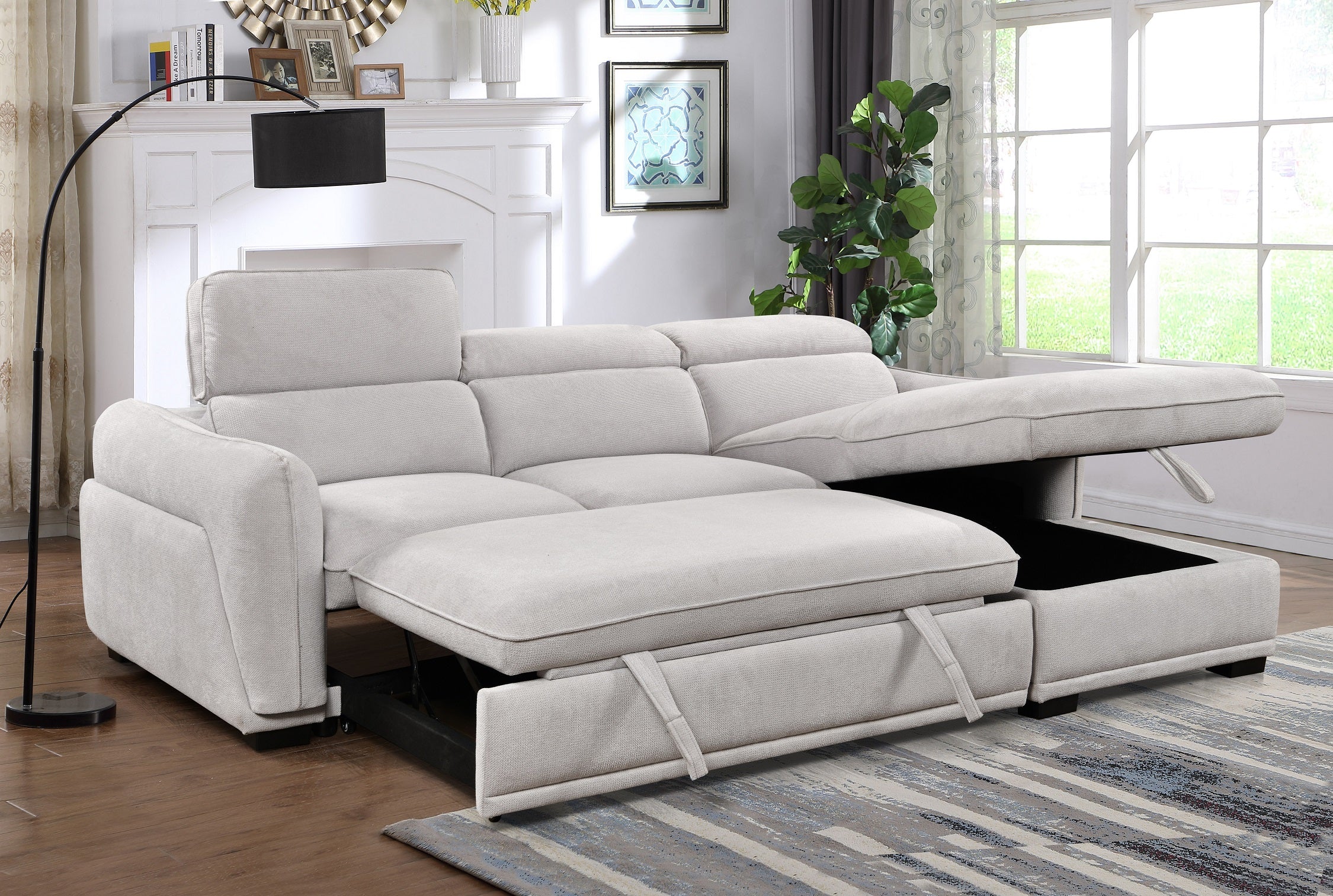 Grey Sleeper Sectional Sofa with Storage Chaise – IF-9006 RHF