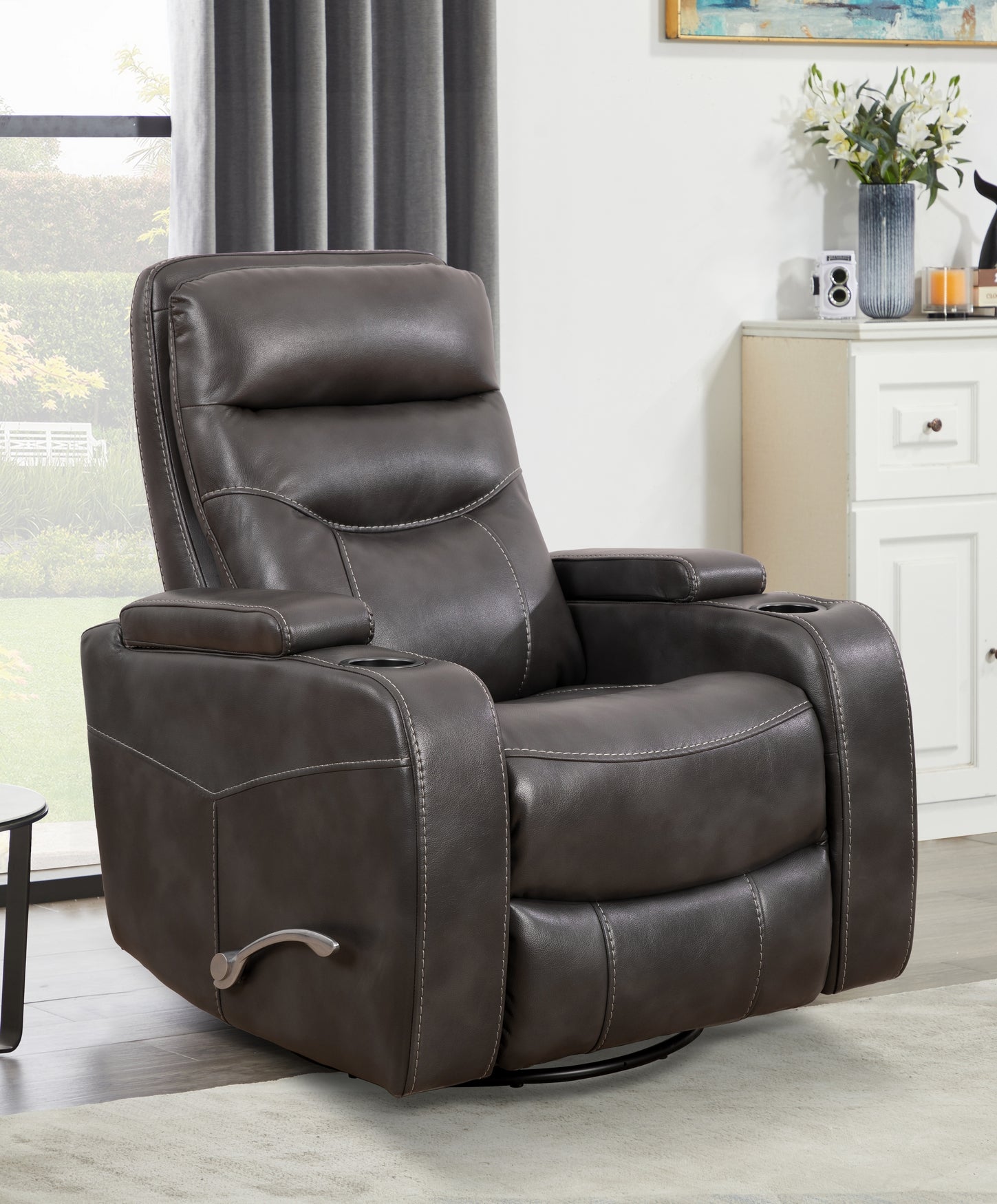Grey Leather Power Recliner with Cupholder – IF-6312-M Recliner