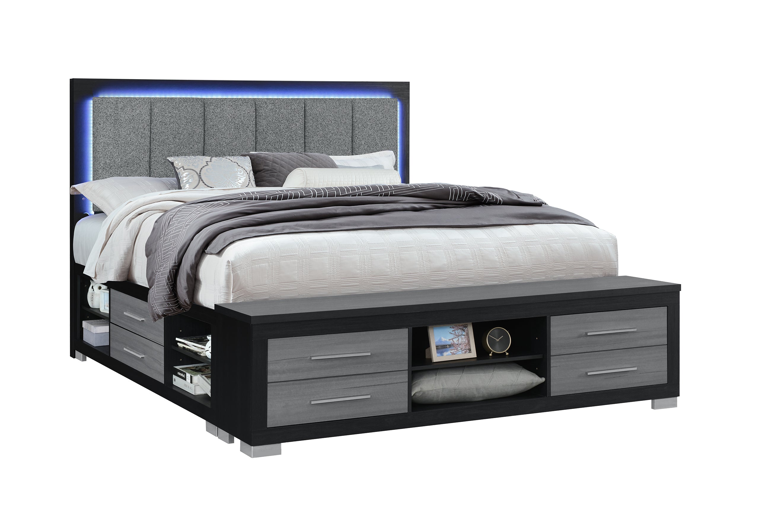 Platform Bed (No Box Required) Bedroom Set – Emma (Black-Grey)