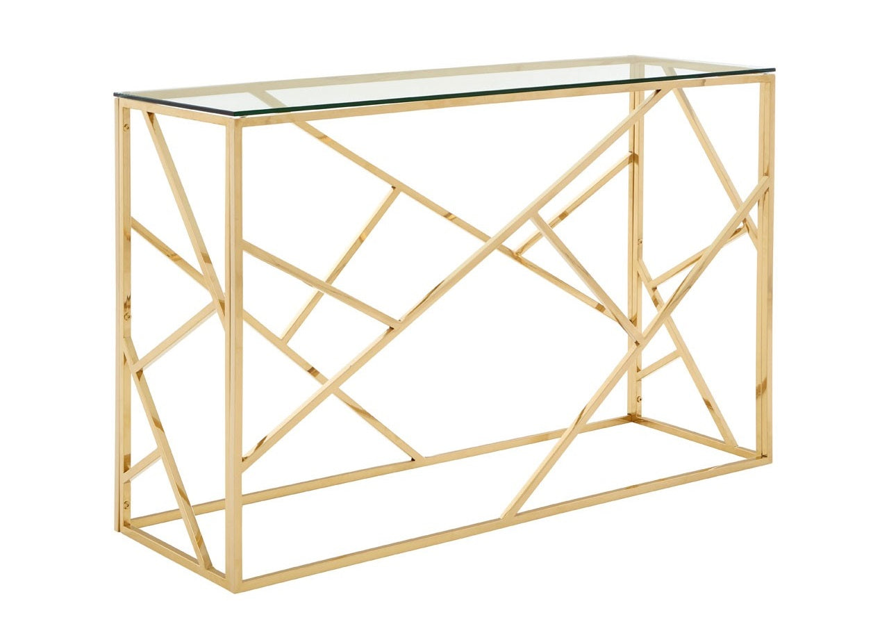 Gold Geometric Coffee & Side Table Set with Glass Top – IF-2340/IF-2341