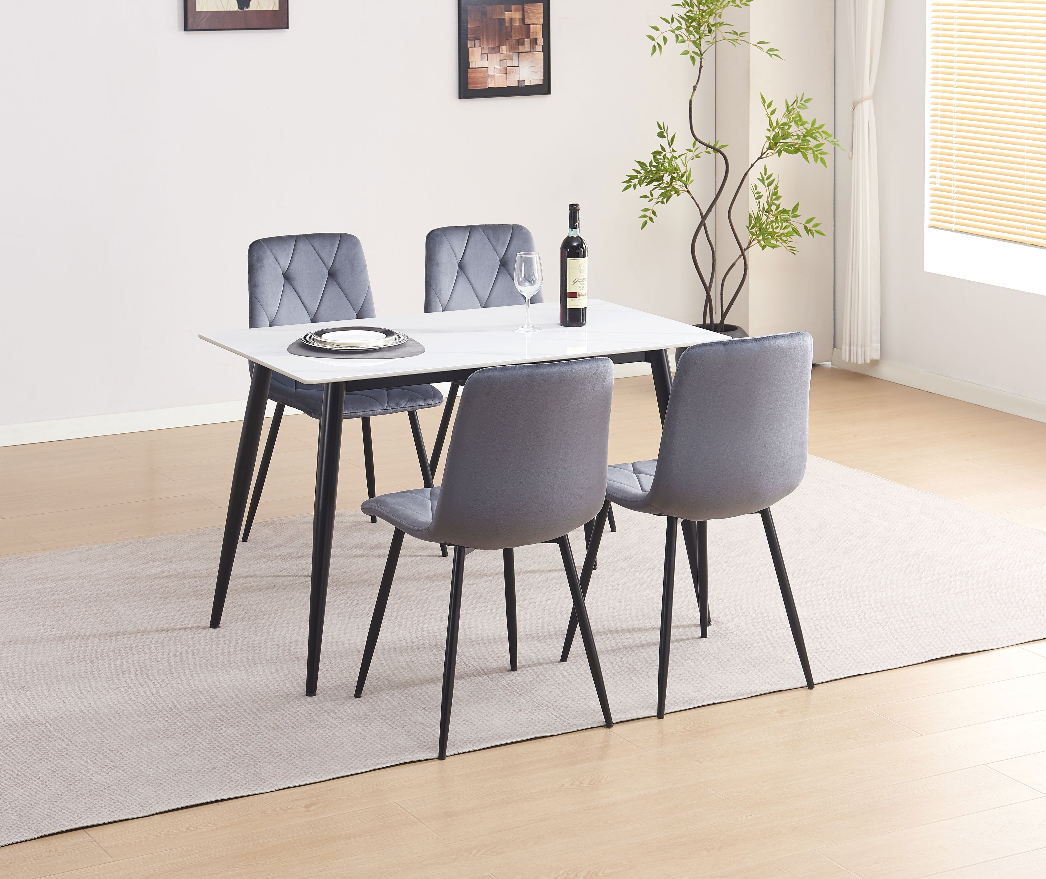 Upholstered in Soft Dark Grey Velvet Dinette Set – T-1630 C-1632