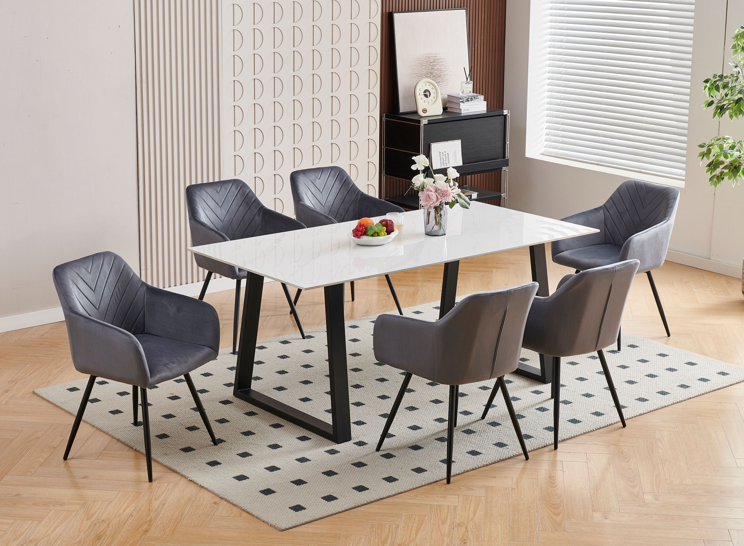 Upholstered in Soft Dark Grey Velvet Dinette Set – T-1550 C-1552