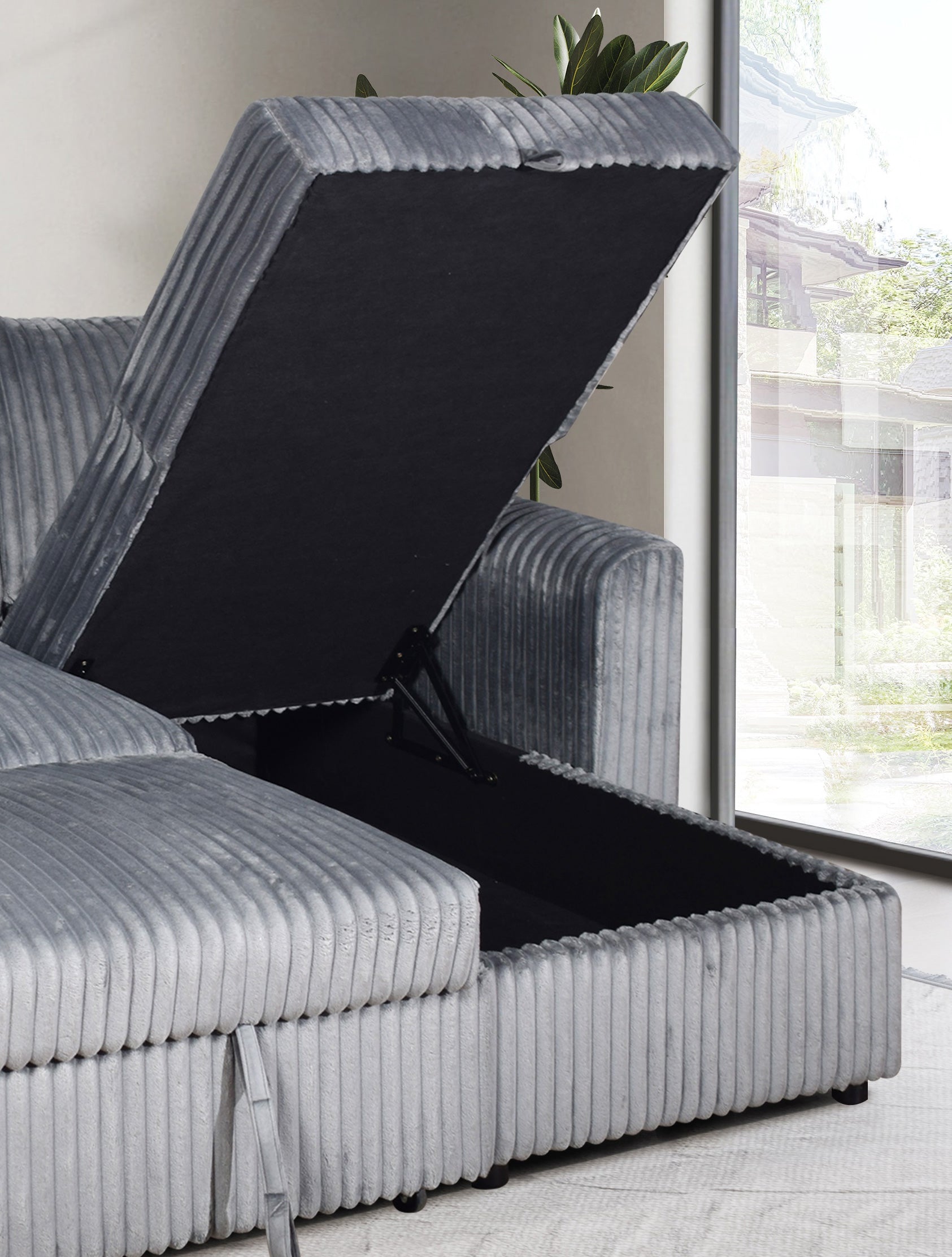 Grey Corduroy Sleeper Sectional with Storage Chaise – IF-9025 W/Reversible Chaise