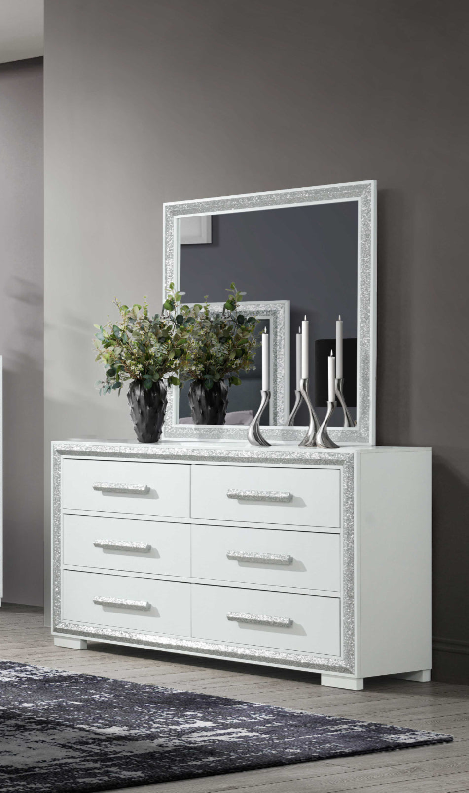 Sleek lines and minimalist aesthetic Dresser & Mirror Set – Andros-Silver D/M