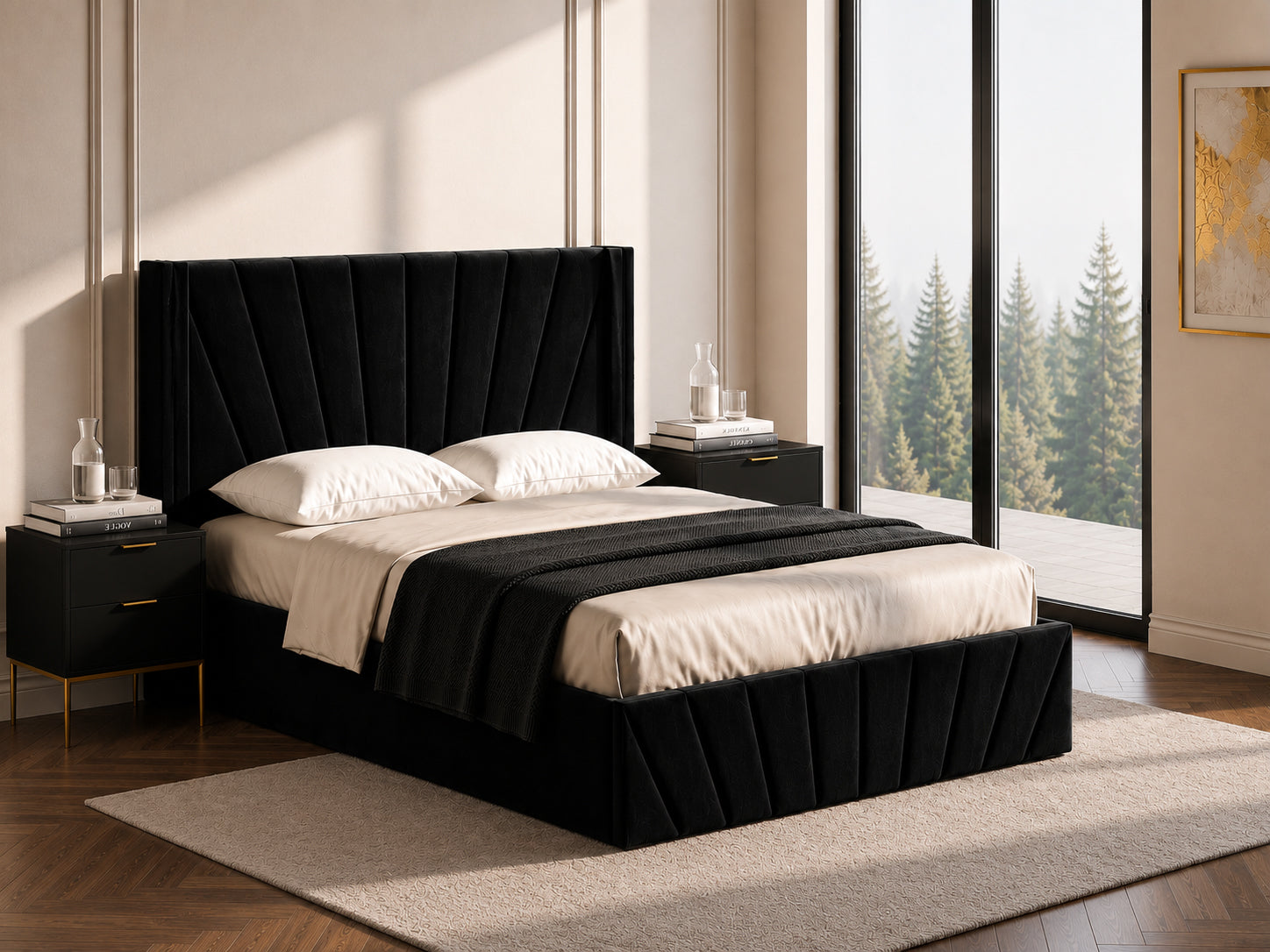 Black Velvet Storage Bed with Hydraulic Lift – IF-5873