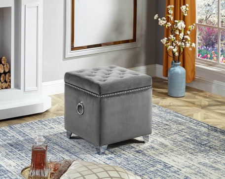 Grey Tufted Storage Ottoman with Nailhead Trim – IF-6295