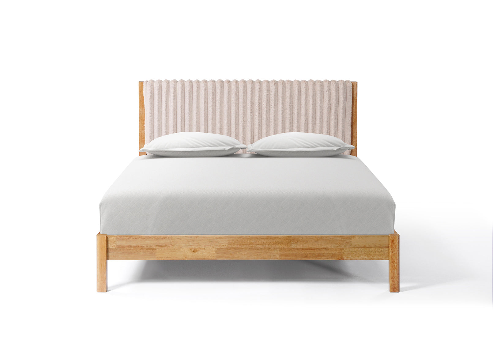 Natural Wood Platform Bed with Upholstered Headboard – IF-5598