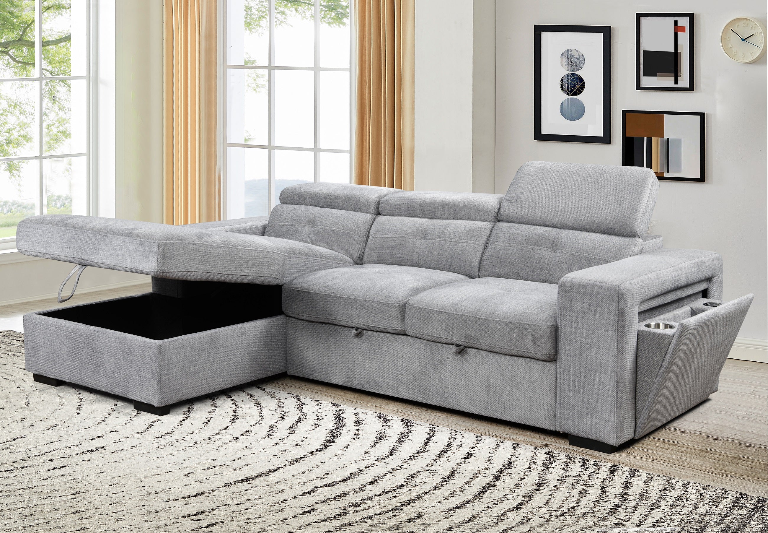 Light Grey Tufted U-Shape Sectional Sofa with Storage – IF-9080 LHF