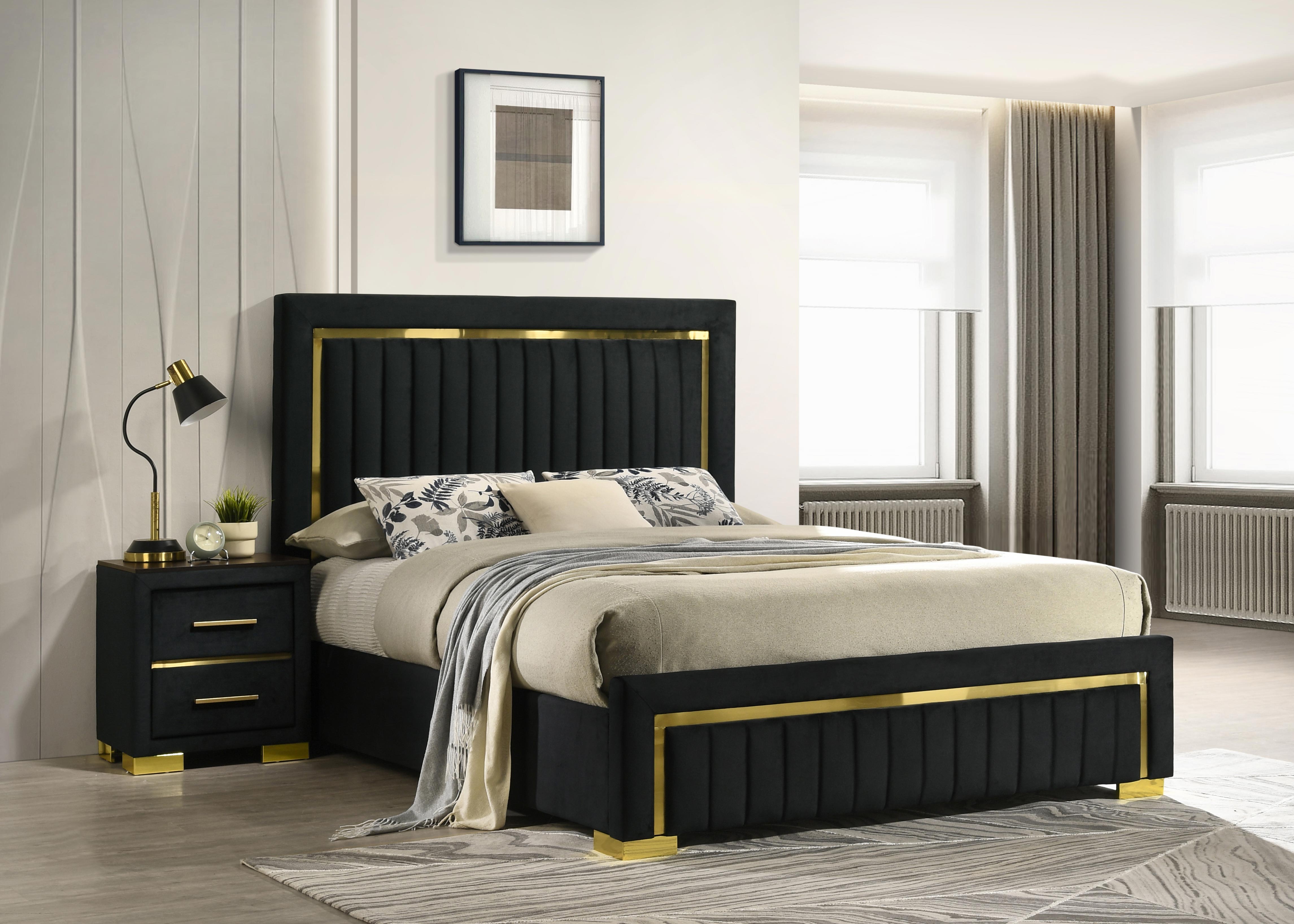 Aurora Black & Gold Upholstered Bedroom Set – Aurora