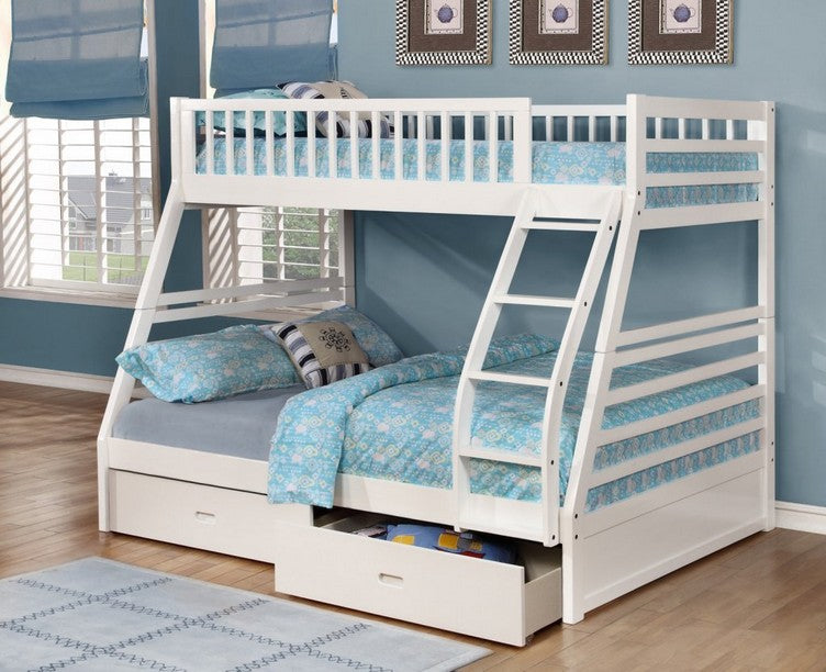 Made from Solid Wood and Wood Veneers Bunk Bed – B-117W (Single/Double)