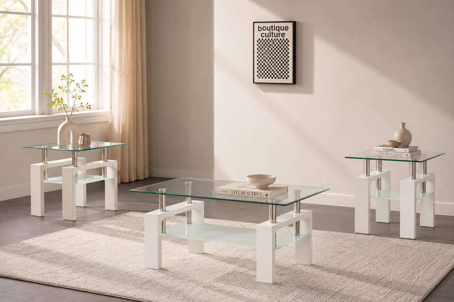 Clear Tempered Glass Top with Frosted Glass Shelf Coffee / Side Table – IF-2063