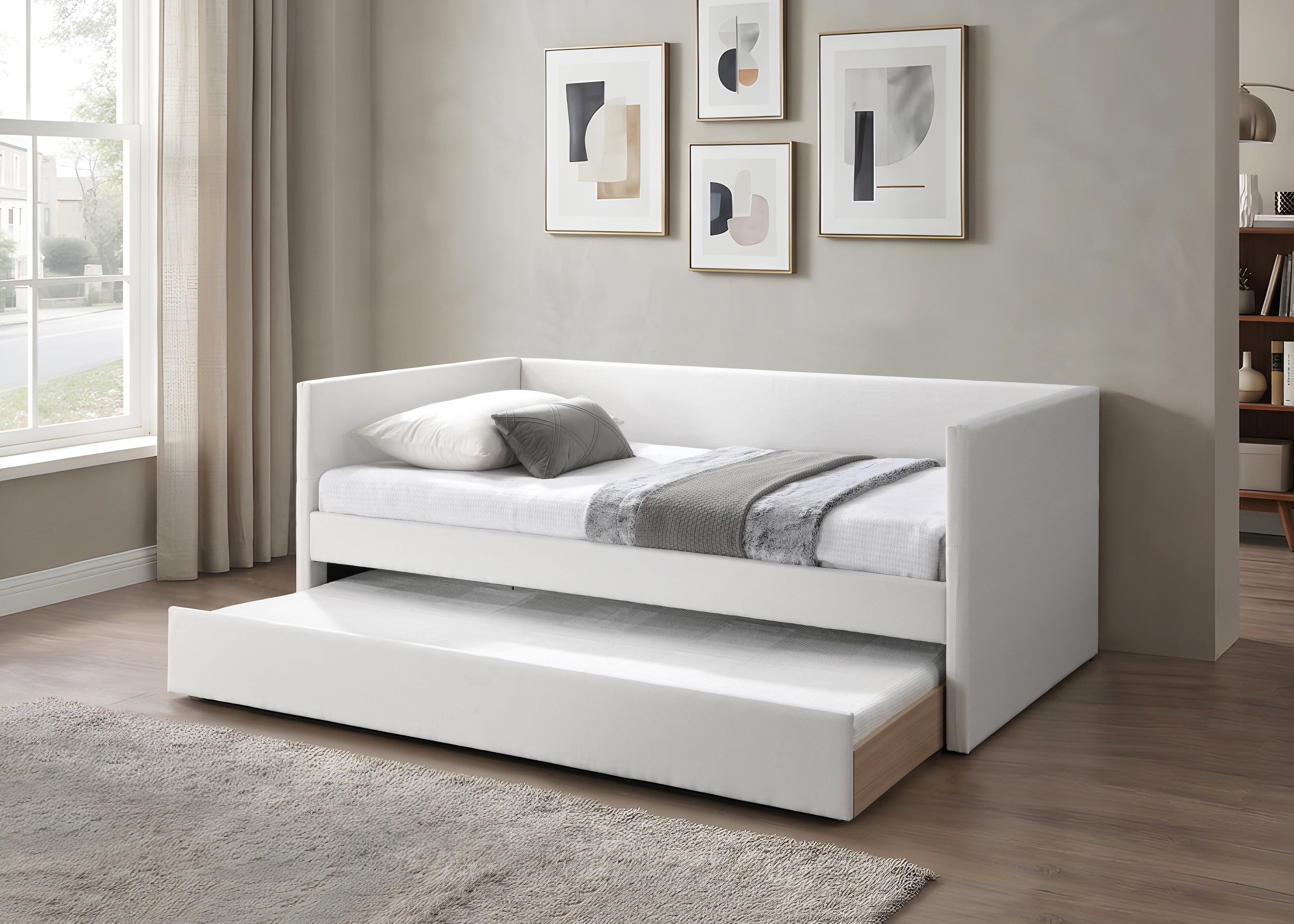 White Upholstered Daybed with Trundle – IF-307