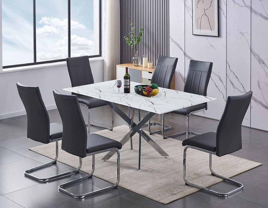 Chairs: Grey PU Cushion Seats with Chrome Legs Dinette Set – T-1442 C-1879