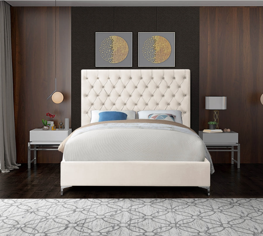Ivory Tufted Bed with Chrome or Gold Legs – IF-5642 Chrome or Gold Legs