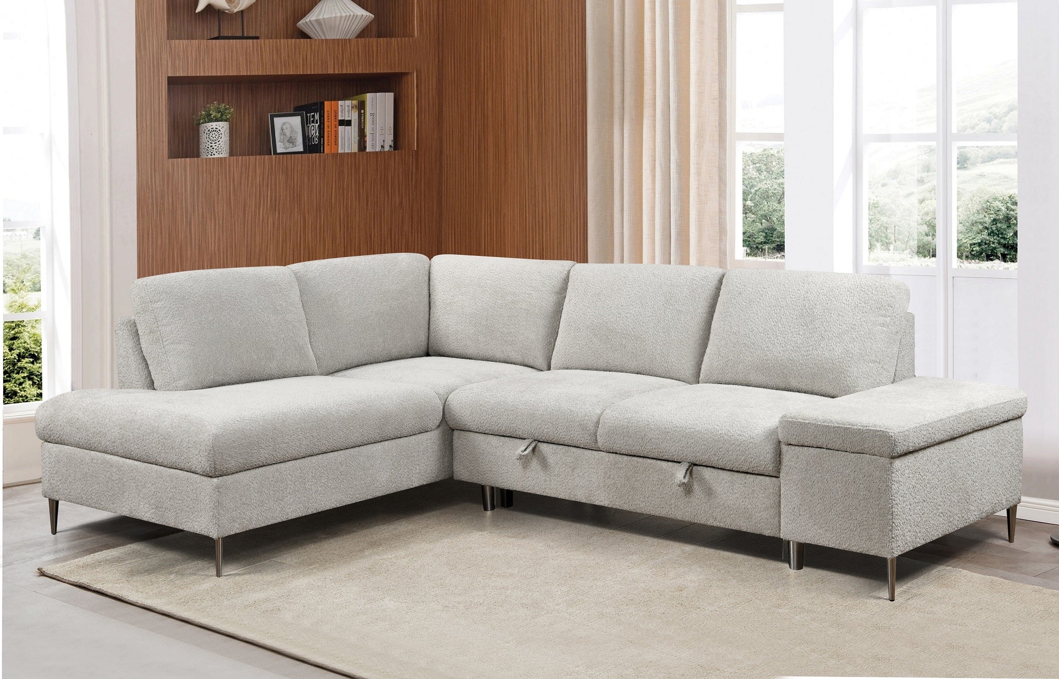 Ivory Boucle Sleeper Sectional with Storage Chaise – IF-9023 LHF (Boucle Fab)