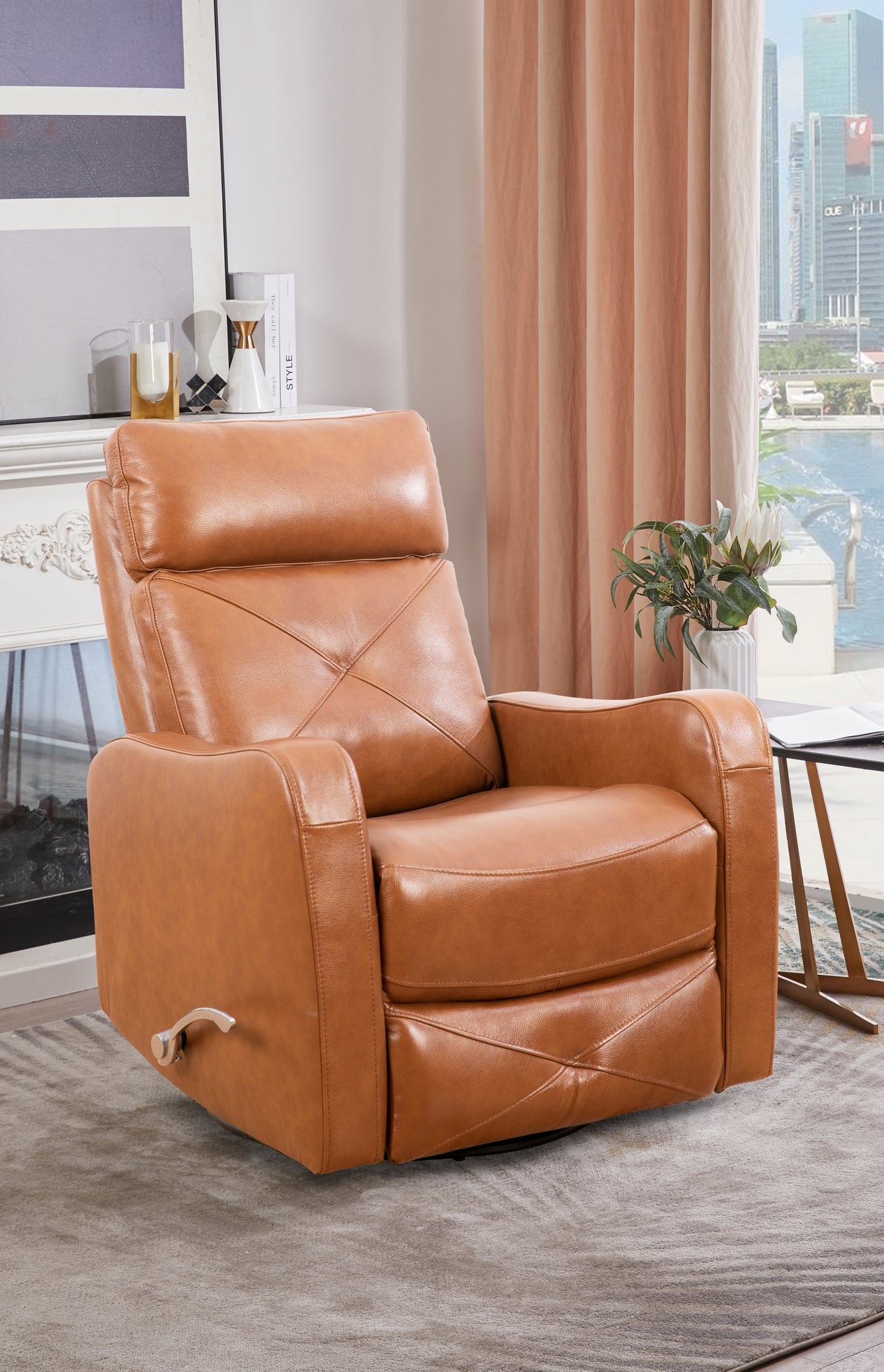 Cognac Leather Swivel Glider Recliner – IF-6331-M Recliner