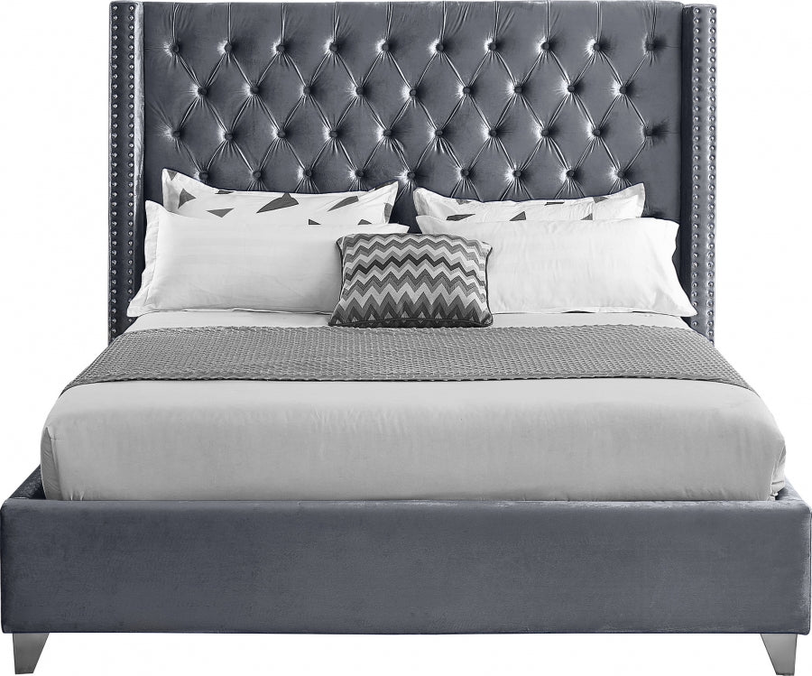Rich Grey Velvet Fabric Bed – IF-5890