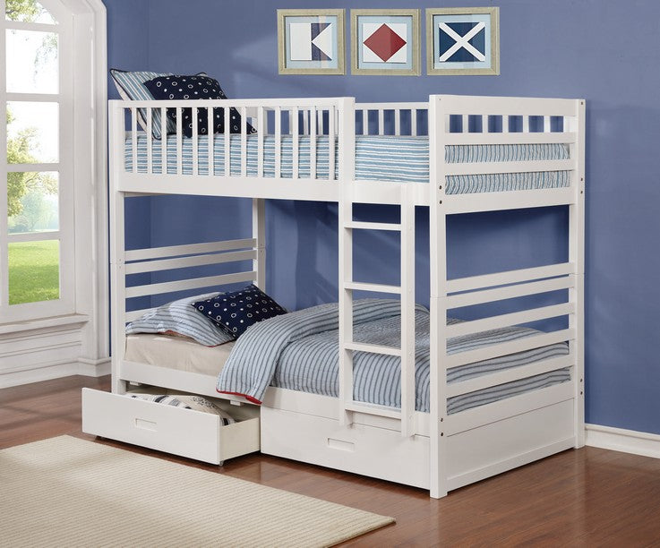 Made from Solid Wood and Wood Veneers Bunk Bed – B-110W (Single/Single)