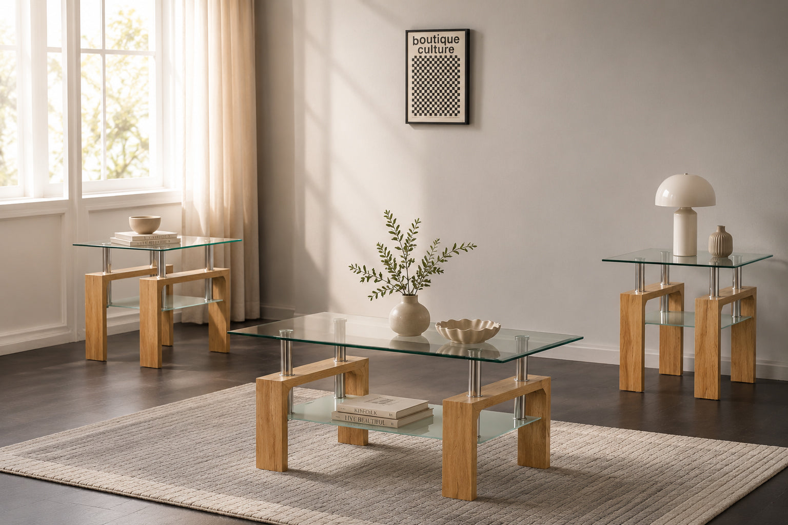 Clear Tempered Glass Top with Frosted Glass Shelf Coffee / Side Table – IF-2062