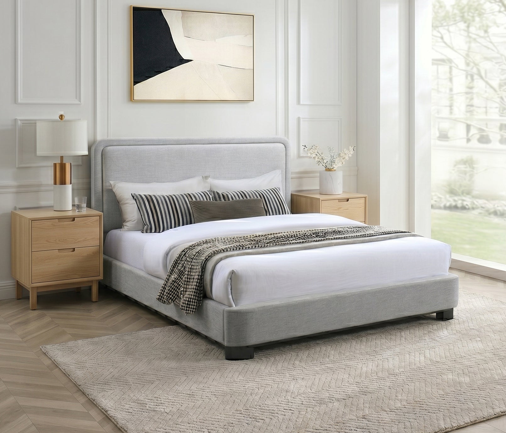 Light Grey Upholstered Platform Bed – IF-5911