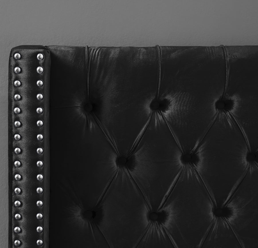 Rich Black Velvet Fabric Bed – IF-5893