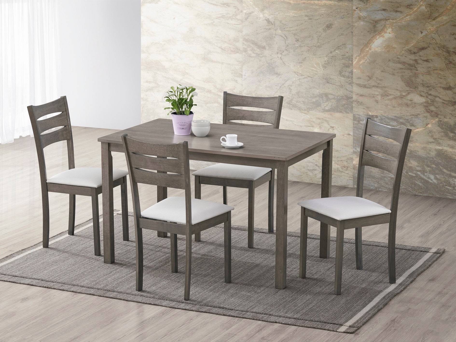 Creme Upholstered Cushion Fabric Seats Dinette Set – T-1050 C-1052